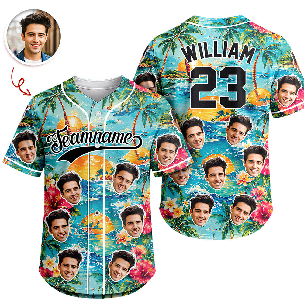 Personalized Tropical Floral Baseball Jersey Custom Photo Gift for Dad Jersey Baseball Shirt GradoCreations