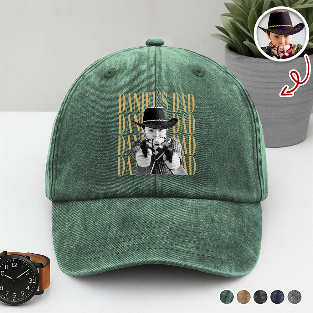 Personalized Vintage Photo Washed Denim Baseball Cap Gift for Dad HN590 - Washed Denim Baseball Cap GradoCreations