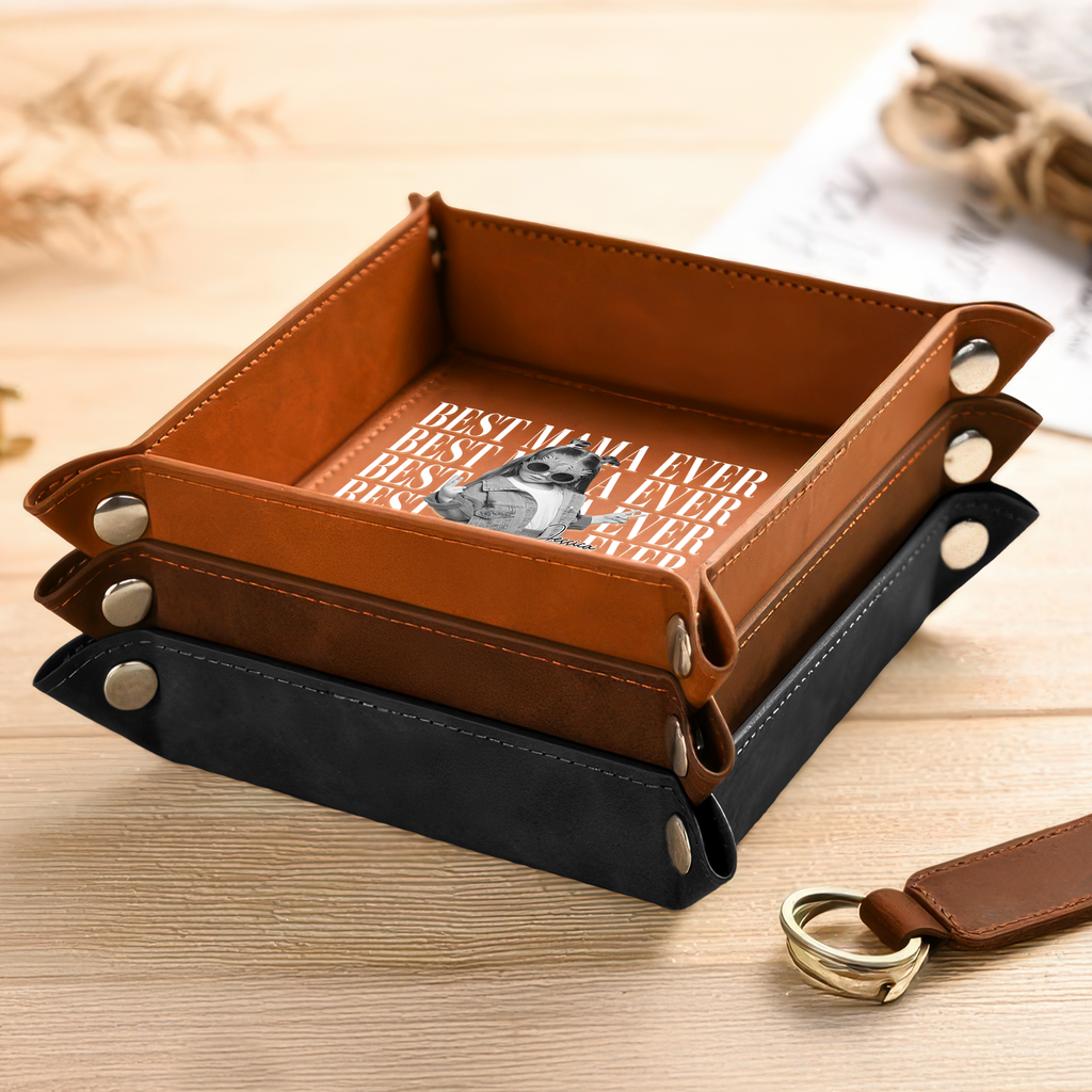 Personalized Leather Valet Tray Custom Photo Gift for Dad HN590 - Leather Valet Tray GradoCreations
