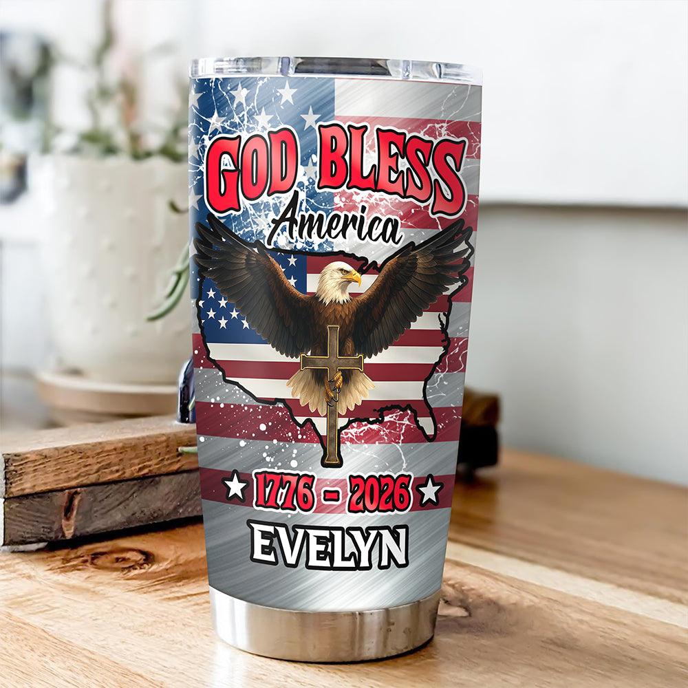 Personalized Eagle Patriot Tumbler Custom Name Gift for Independence Day HN590 - Fat Tumbler GradoCreations