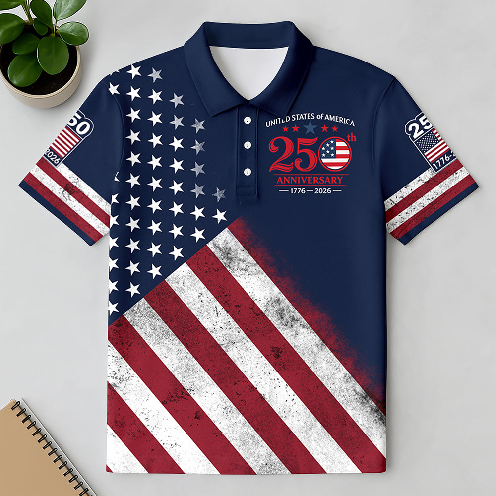 Personalized Men's Patriotic Polo Shirt USA 250th Anniversary Gift HN590 - Men's Polo Shirt GradoCreations