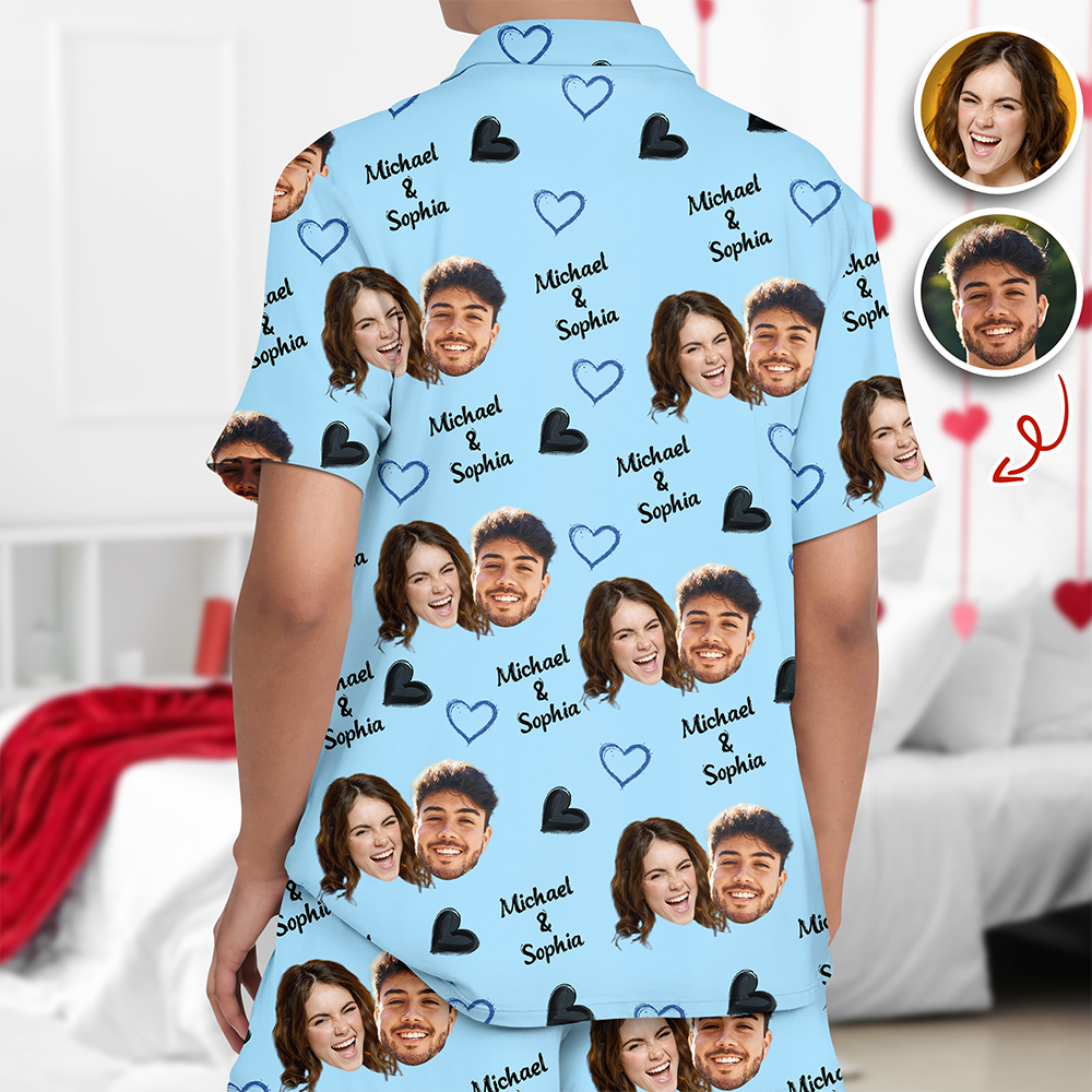 Personalized Short Pajama Set Custom Face Name Gift for Family HN590 - Short Pajamas GradoCreations