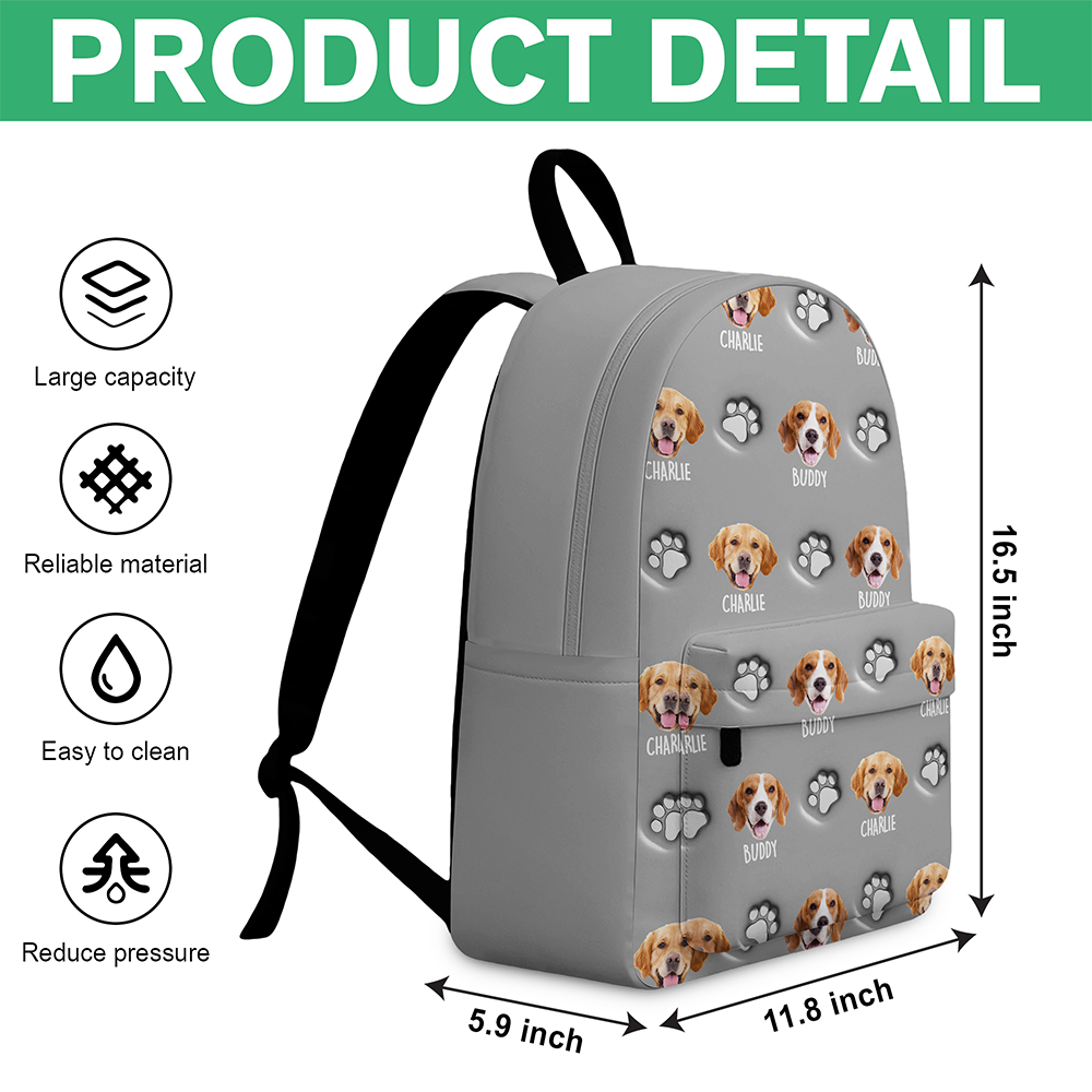 Personalized Dog Photo Backpack Custom Name Gift for Kids HN590 - Printed Backpack GradoCreations