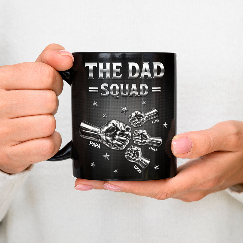 Personalized Fist Bump Black Mug Custom Name Gift for Dad HN590 - Black Mug GradoCreations