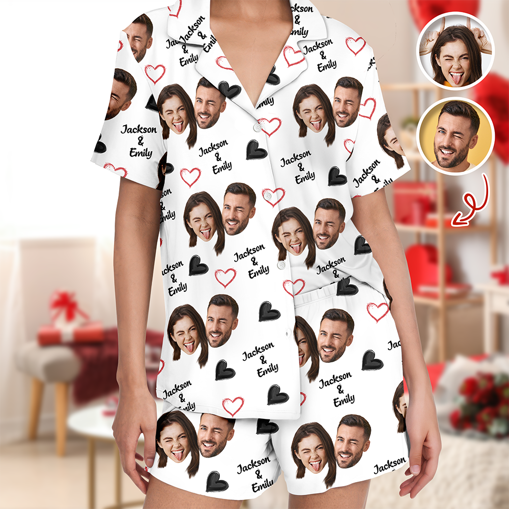 Personalized Short Pajama Set Custom Face Name Gift for Family HN590 - Short Pajamas GradoCreations