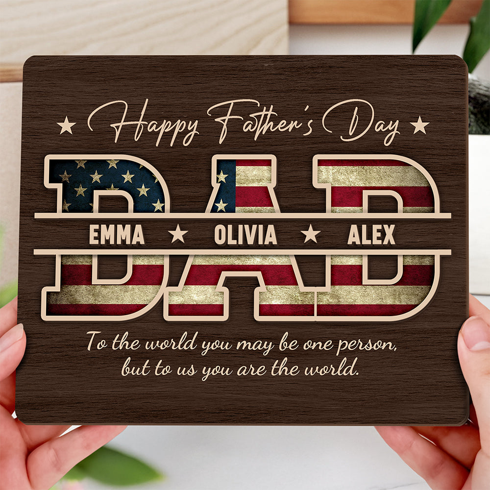 Personalized Wooden Plaque Custom Kid Names Gift for Dad HN590 - 2-Layered Wooden Plaque With Stand GradoCreations