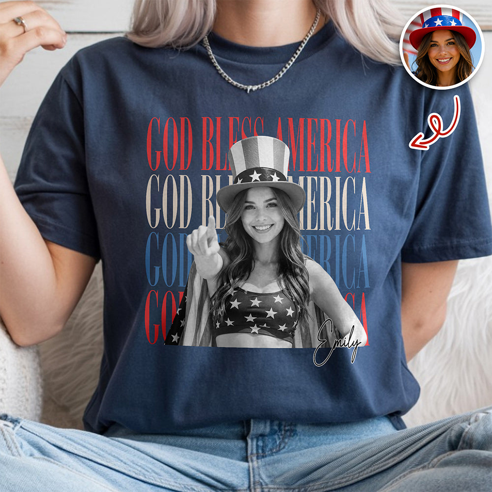Personalized Comfort Shirt Custom Photo God Bless America Gift for Family Comfort Shirt GradoCreations