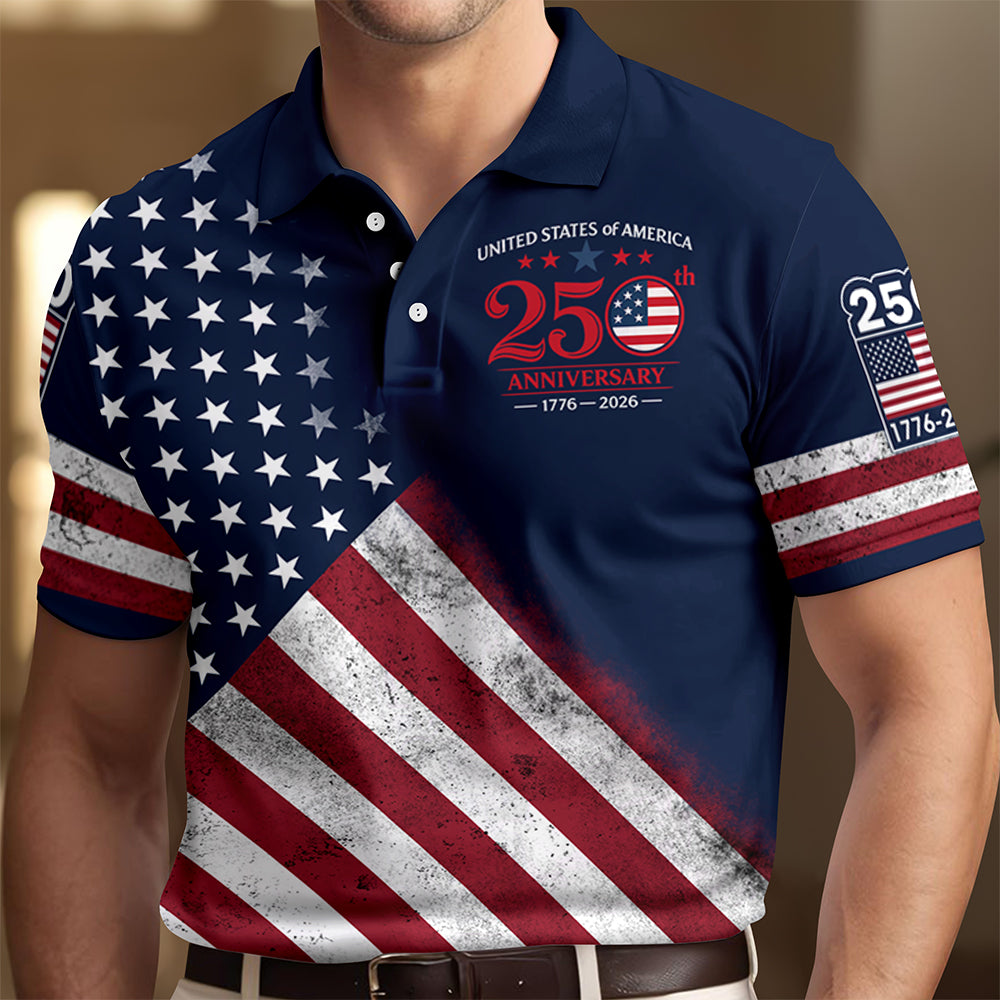 Personalized Men's Patriotic Polo Shirt USA 250th Anniversary Gift HN590 - Men's Polo Shirt GradoCreations