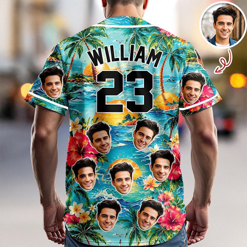 Personalized Tropical Floral Baseball Jersey Custom Photo Gift for Dad Jersey Baseball Shirt GradoCreations