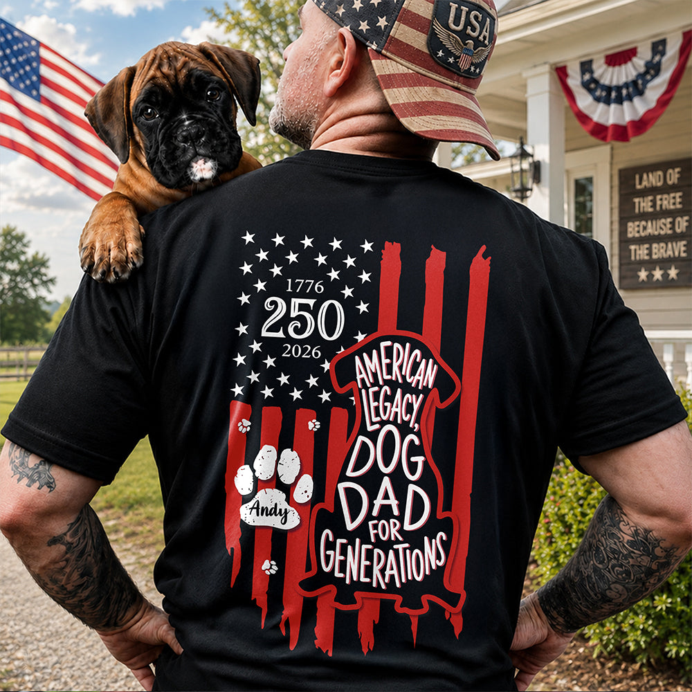 Personalized Patriotic Dog T-Shirt Custom Text Gift for Dog Dad HN590 - Tshirt Back GradoCreations