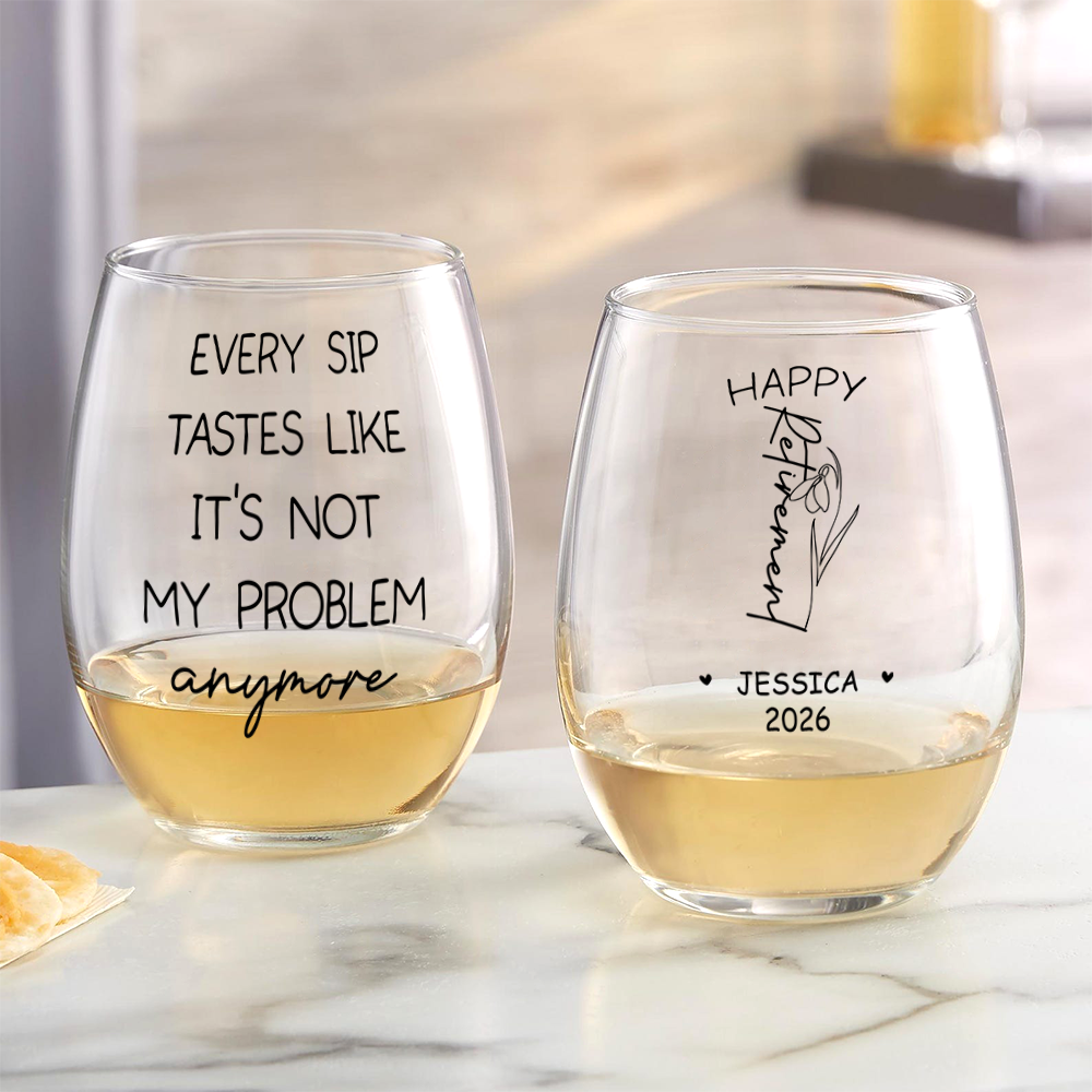 Personalized Stemless Wine Glass Custom Birth Month Flower Gift for Retirement HN590 - Stemless Wine Glass GradoCreations