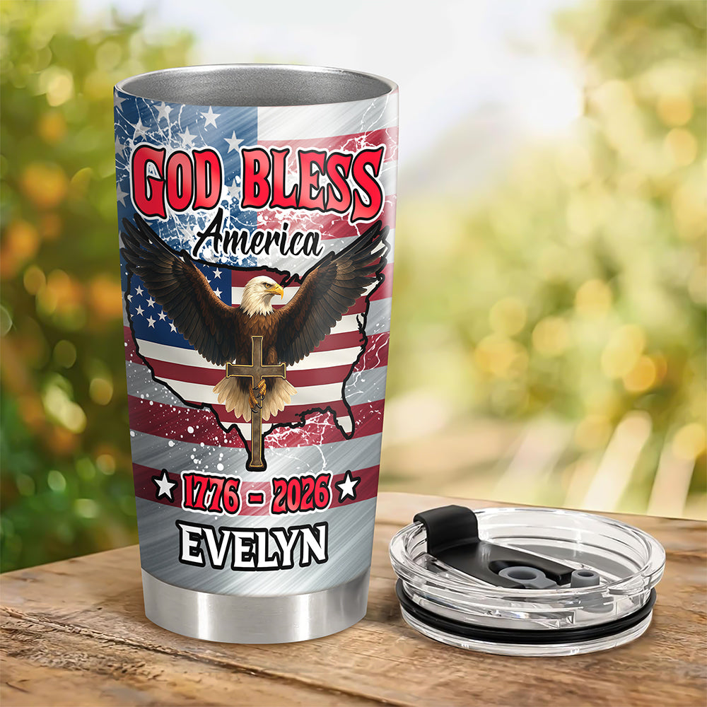 Personalized Eagle Patriot Tumbler Custom Name Gift for Independence Day HN590 - Fat Tumbler GradoCreations