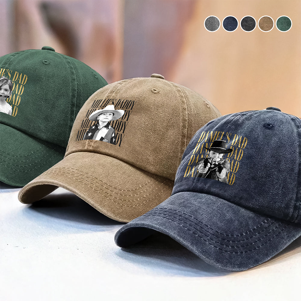 Personalized Vintage Photo Washed Denim Baseball Cap Gift for Dad HN590 - Washed Denim Baseball Cap GradoCreations