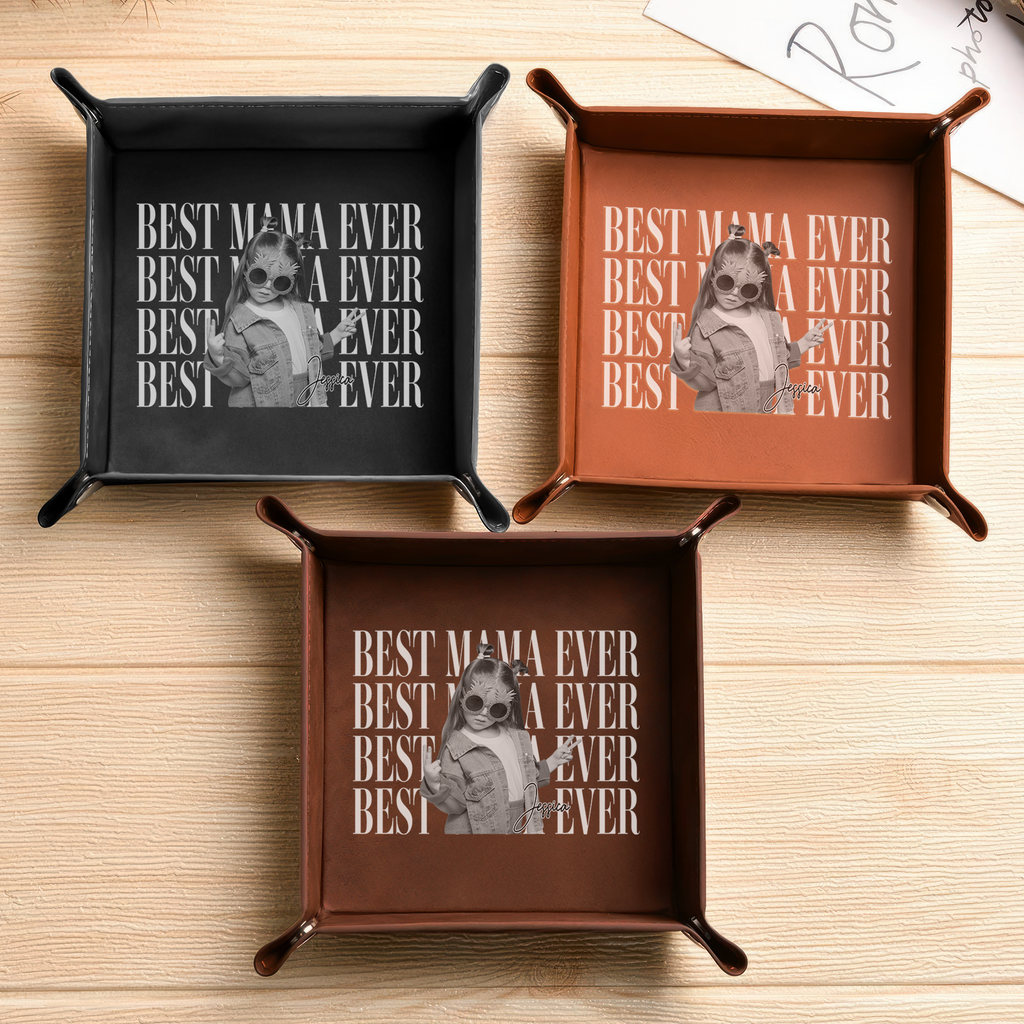 Personalized Leather Valet Tray Custom Photo Gift for Dad HN590 - Leather Valet Tray GradoCreations