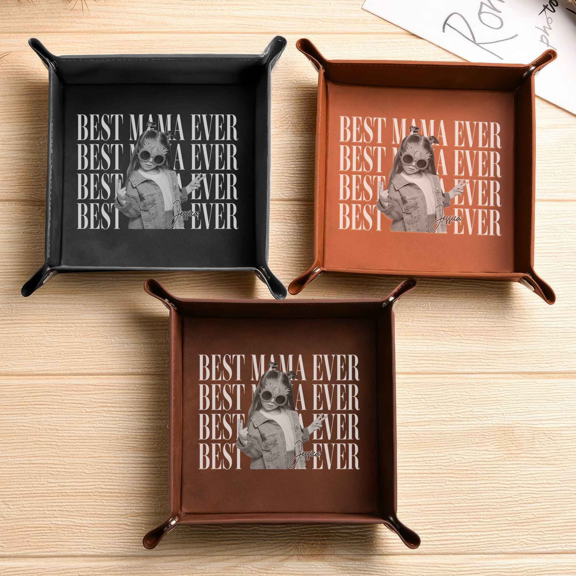 Personalized Leather Valet Tray Custom Photo Gift for Dad HN590 - Leather Valet Tray GradoCreations