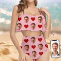 Custom Face Bikini Swimsuit with Heart Pattern Gift for Wife HN590 - Bikini Swimsuit GradoCreations