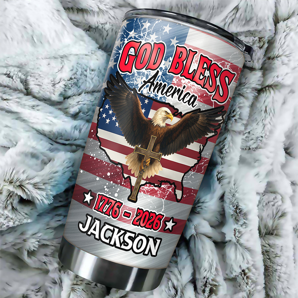 Personalized Eagle Patriot Tumbler Custom Name Gift for Independence Day HN590 - Fat Tumbler GradoCreations