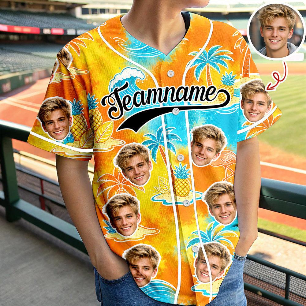 Personalized Tropical Floral Baseball Jersey Custom Photo Gift for Dad Jersey Baseball Shirt GradoCreations