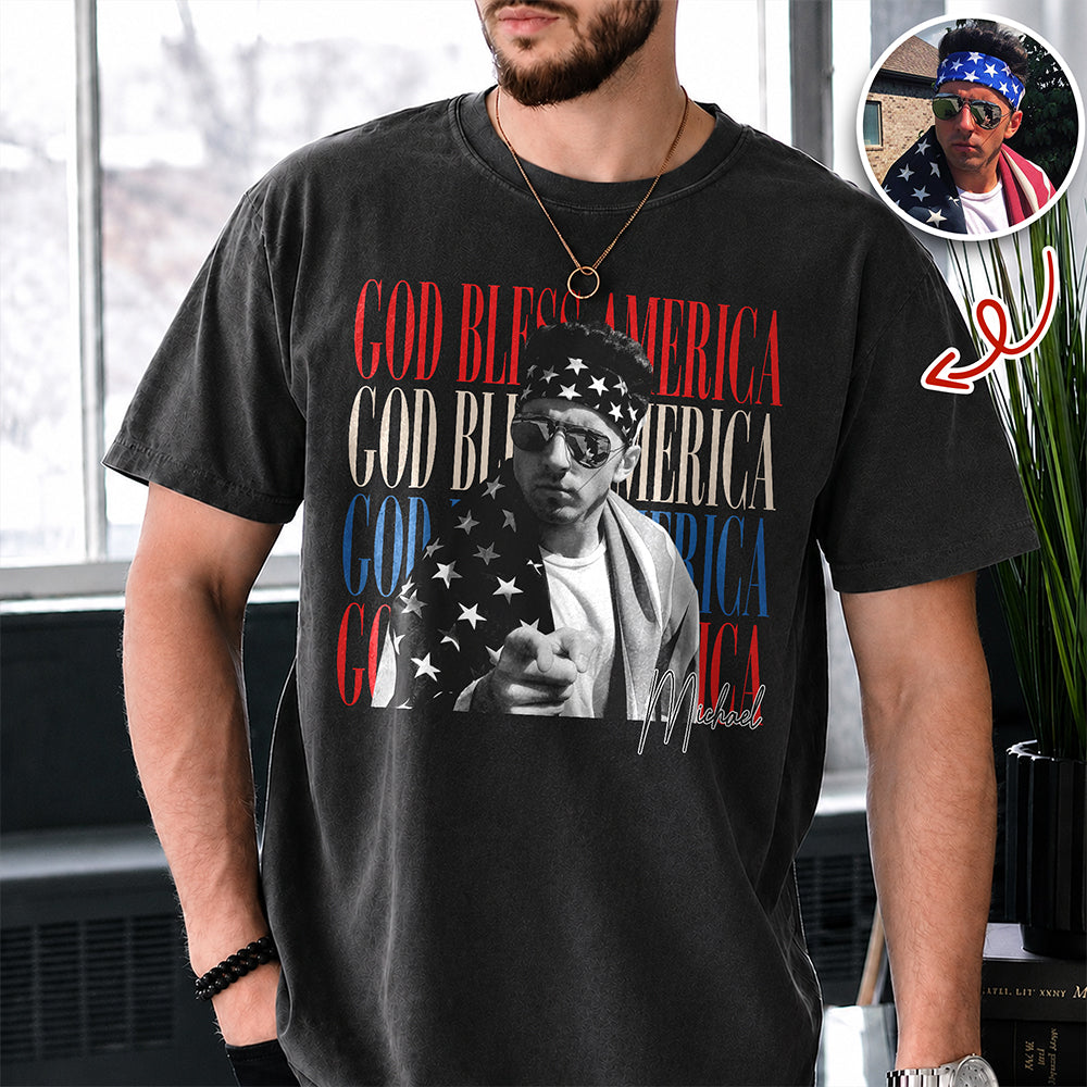 Personalized Comfort Shirt Custom Photo God Bless America Gift for Family Comfort Shirt GradoCreations