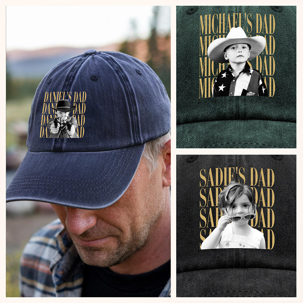 Personalized Vintage Photo Washed Denim Baseball Cap Gift for Dad HN590 - Washed Denim Baseball Cap GradoCreations