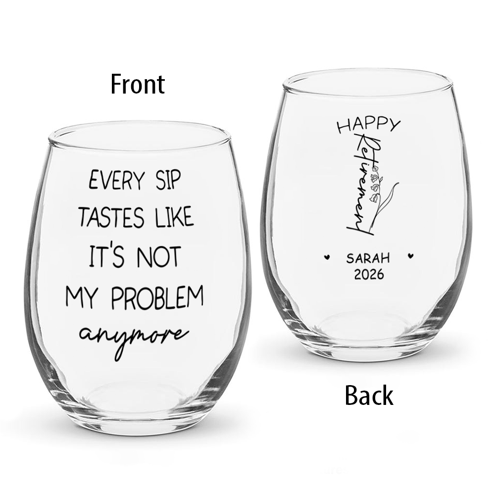 Personalized Stemless Wine Glass Custom Birth Month Flower Gift for Retirement HN590 - Stemless Wine Glass GradoCreations