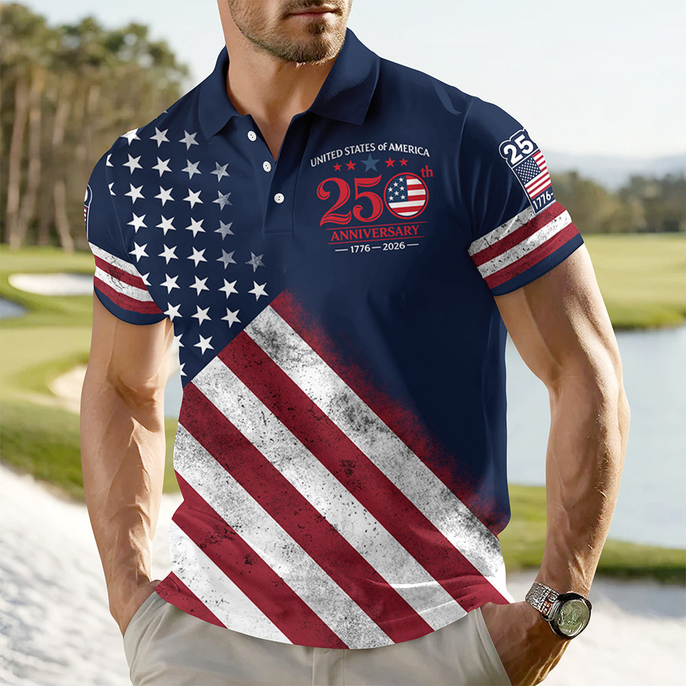 Personalized Men's Patriotic Polo Shirt USA 250th Anniversary Gift HN590 - Men's Polo Shirt GradoCreations