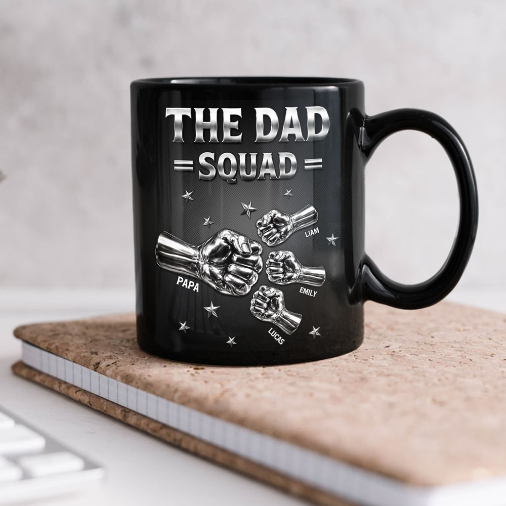 Personalized Fist Bump Black Mug Custom Name Gift for Dad HN590 - Black Mug GradoCreations