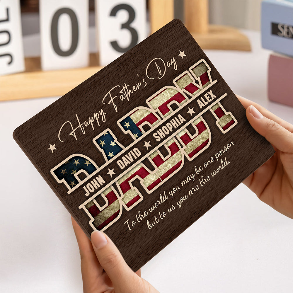 Personalized Wooden Plaque Custom Kid Names Gift for Dad HN590 - 2-Layered Wooden Plaque With Stand GradoCreations
