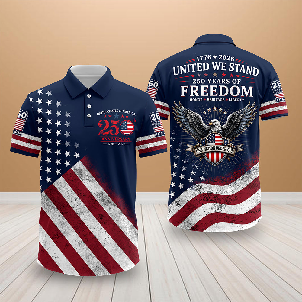 Personalized Men's Patriotic Polo Shirt USA 250th Anniversary Gift HN590 - Men's Polo Shirt GradoCreations
