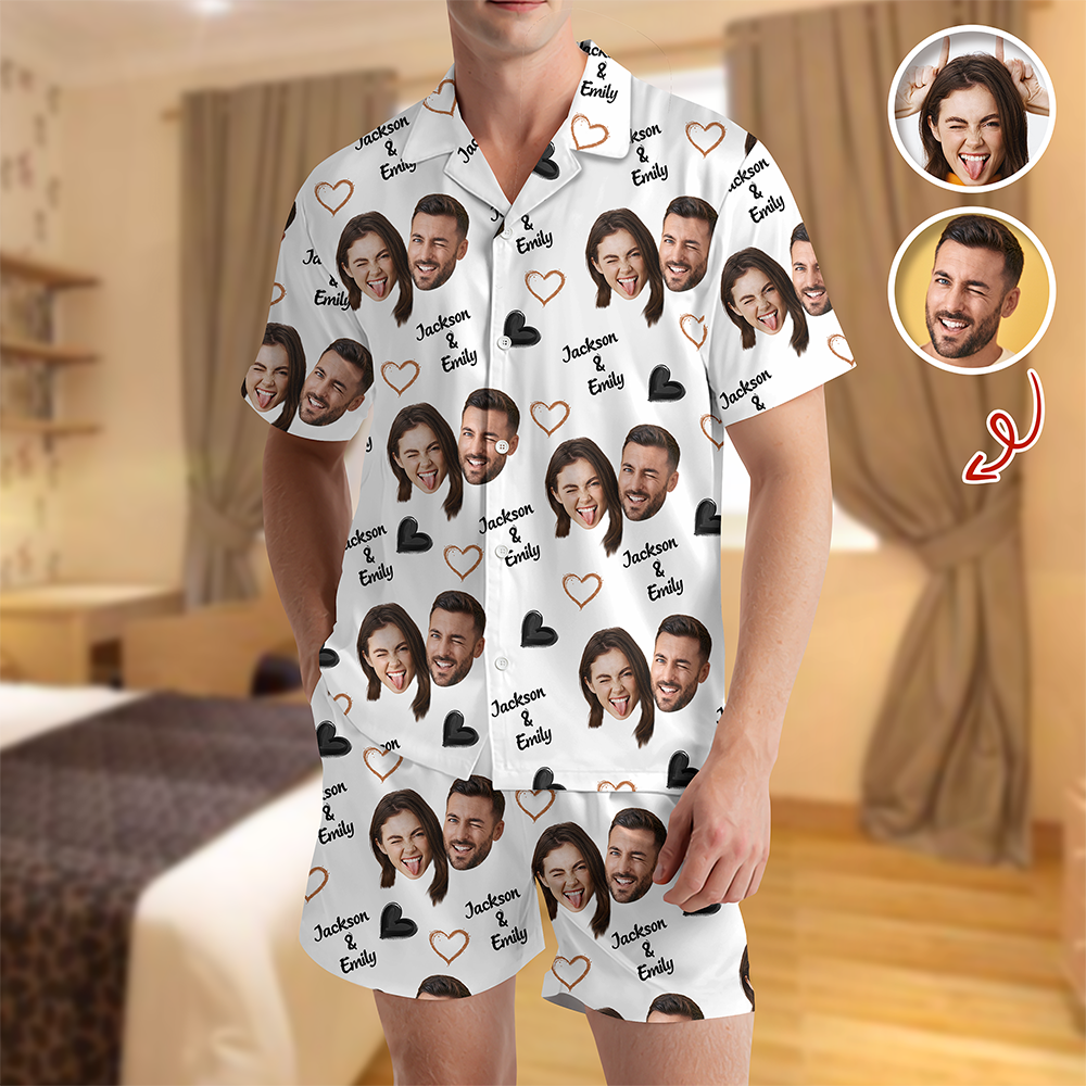 Personalized Short Pajama Set Custom Face Name Gift for Family HN590 - Short Pajamas GradoCreations