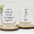 Personalized Stemless Wine Glass Custom Birth Month Flower Gift for Retirement HN590 - Stemless Wine Glass GradoCreations