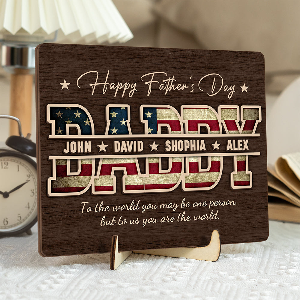 Personalized Wooden Plaque Custom Kid Names Gift for Dad HN590 - 2-Layered Wooden Plaque With Stand GradoCreations