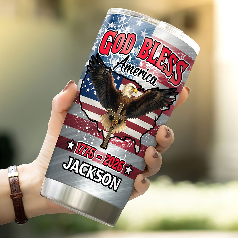 Personalized Eagle Patriot Tumbler Custom Name Gift for Independence Day HN590 - Fat Tumbler GradoCreations
