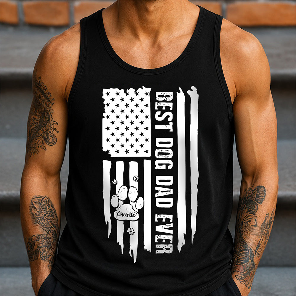 Personalized Best Dog Dad Ever Tank Top with Paw Design HN590 - Tanktop GradoCreations