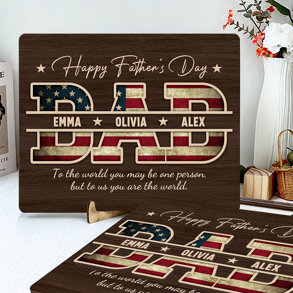 Personalized Wooden Plaque Custom Kid Names Gift for Dad HN590 - 2-Layered Wooden Plaque With Stand GradoCreations