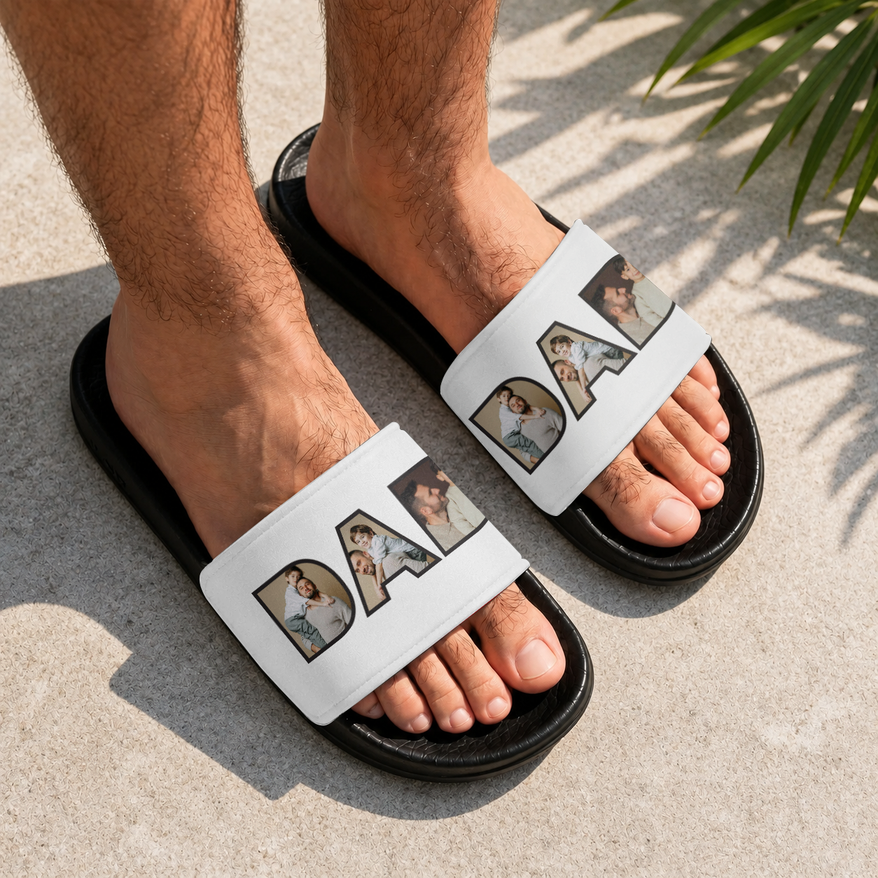 Custom Photo Slide Sandals Personalized Gift for Mom Dad HN590 - Slide Sandals GradoCreations