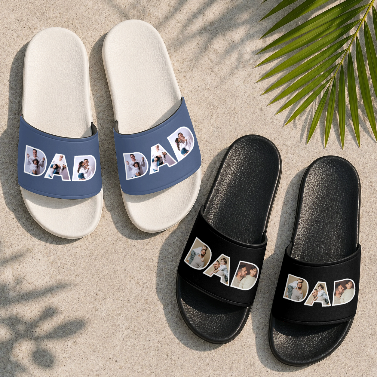 Custom Photo Slide Sandals Personalized Gift for Mom Dad HN590 - Slide Sandals GradoCreations