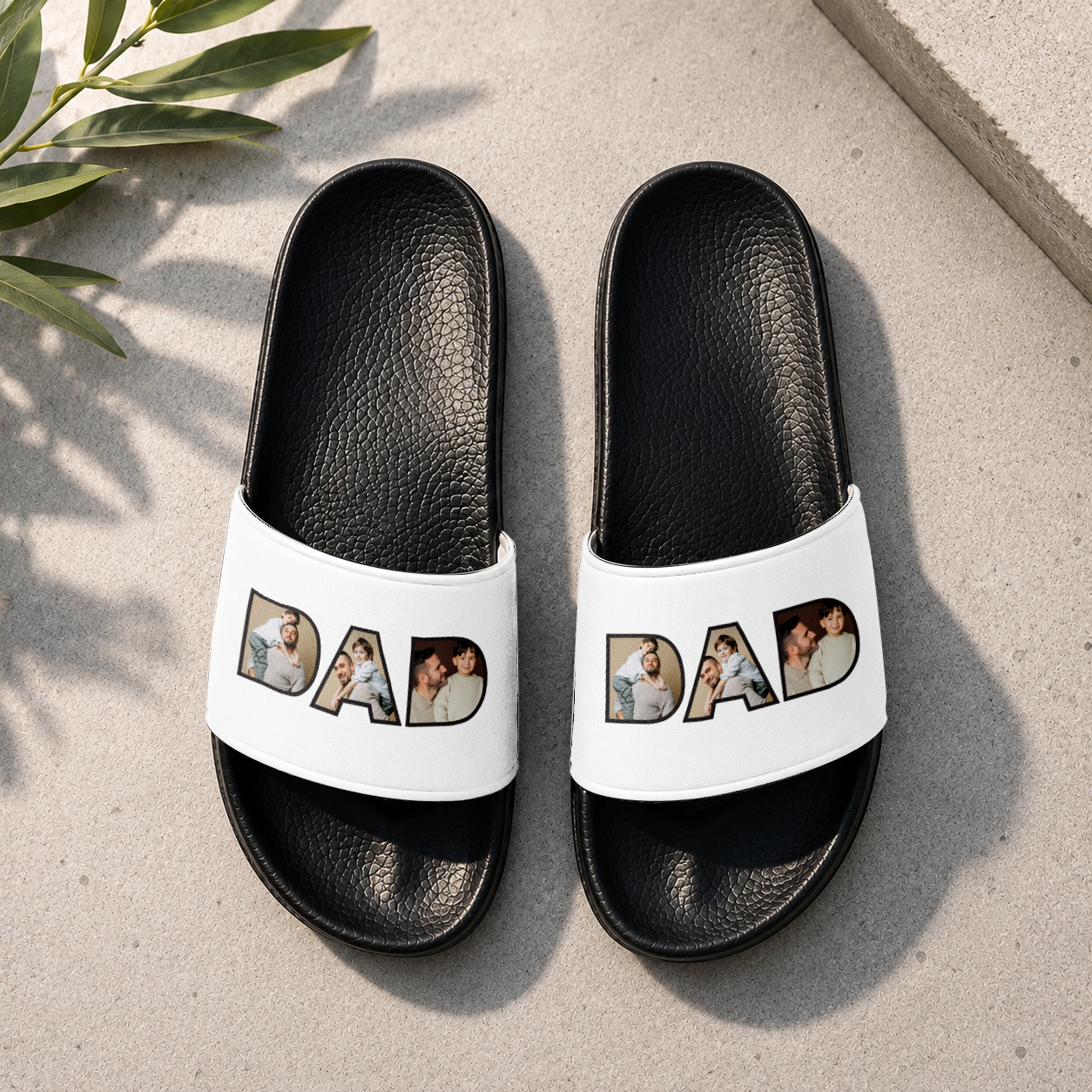 Custom Photo Slide Sandals Personalized Gift for Mom Dad HN590 - Slide Sandals GradoCreations