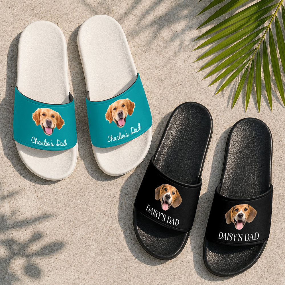 Personalized Photo Dog Dad Slide Sandals Custom Gift HN590 - Slide Sandals GradoCreations