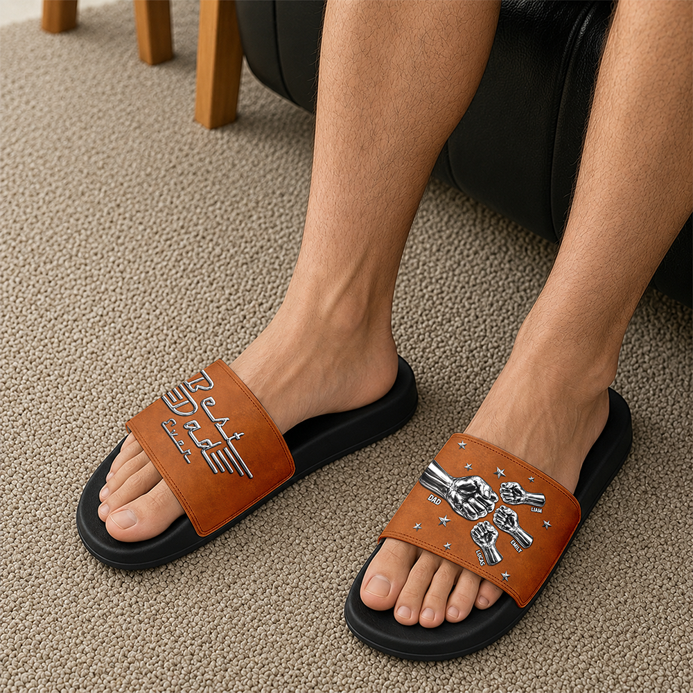 Personalized Slide Sandals Custom Name Gift for Dad HN590 - Slide Sandals GradoCreations