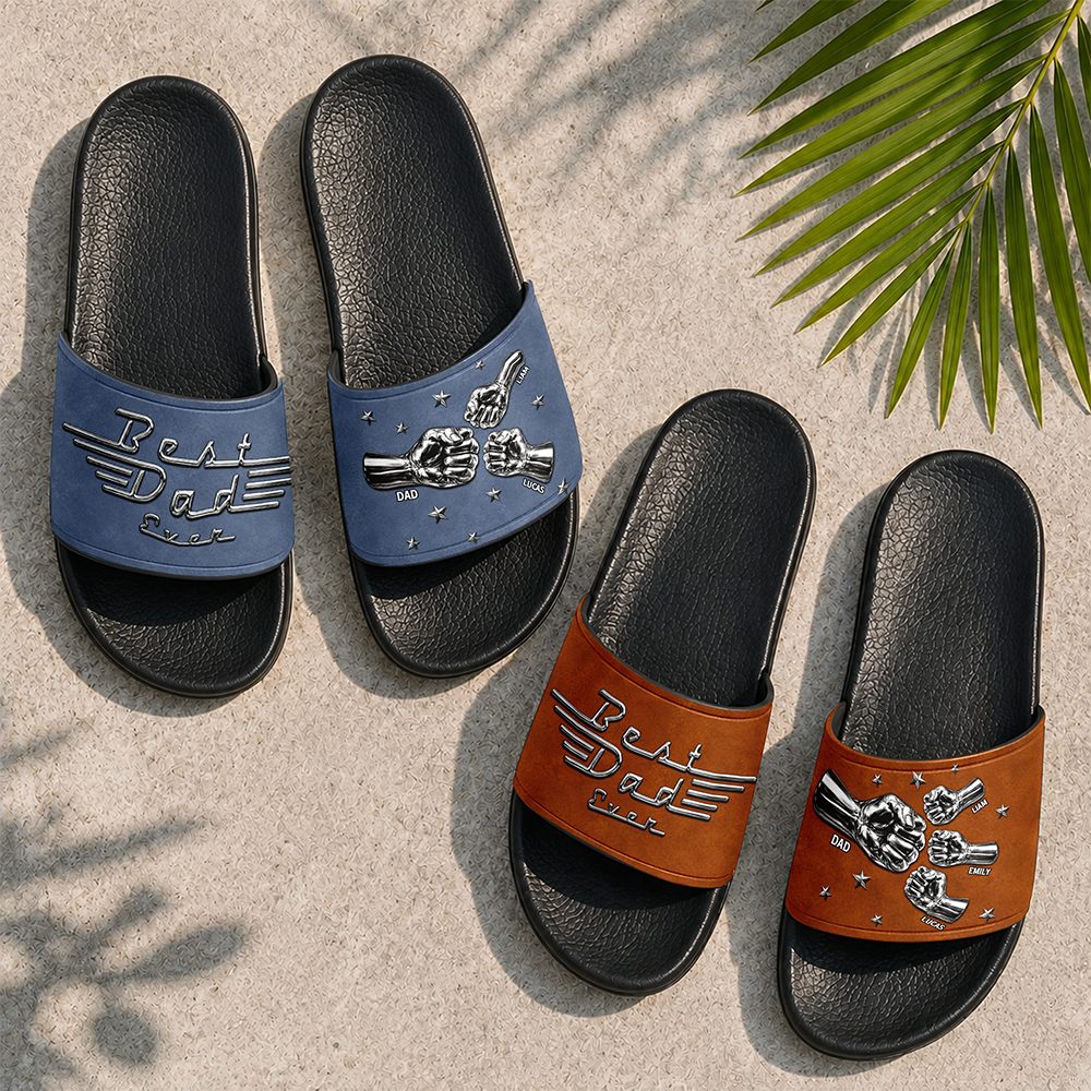 Personalized Slide Sandals Custom Name Gift for Dad HN590 - Slide Sandals GradoCreations