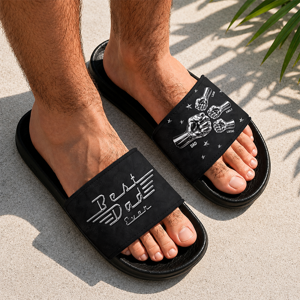 Personalized Slide Sandals Custom Name Gift for Dad HN590 - Slide Sandals GradoCreations