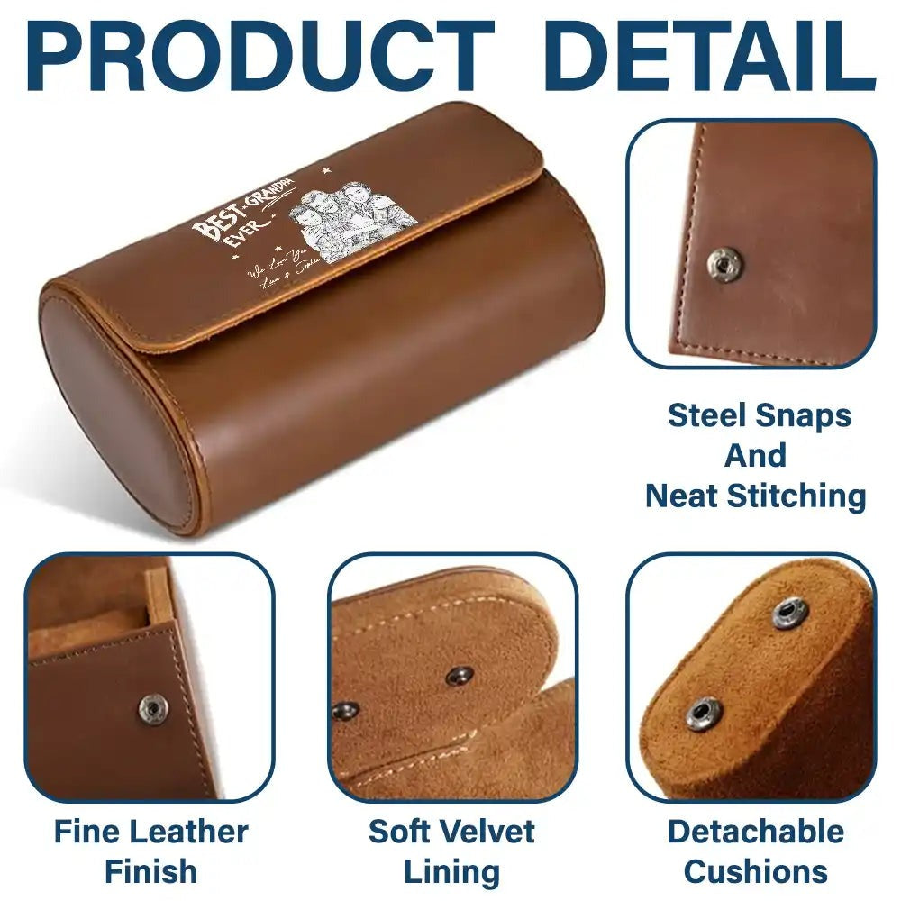 Personalized Leather Watch Case for Dad - Custom Armor of God Gift