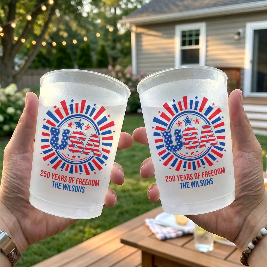 Personalized Frosted Cups for Patriotic Family | 250 Years of Freedom