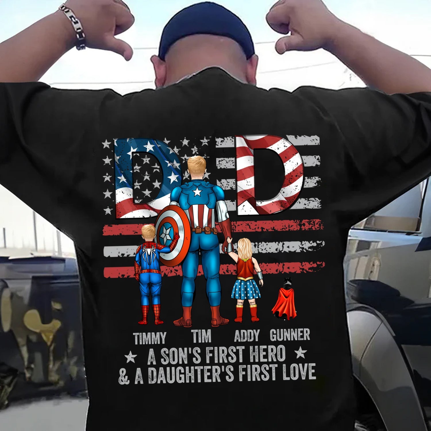Personalized Father's Day Shirt Superhero Dad Gift for Him Cotton Apparel GradoCreations