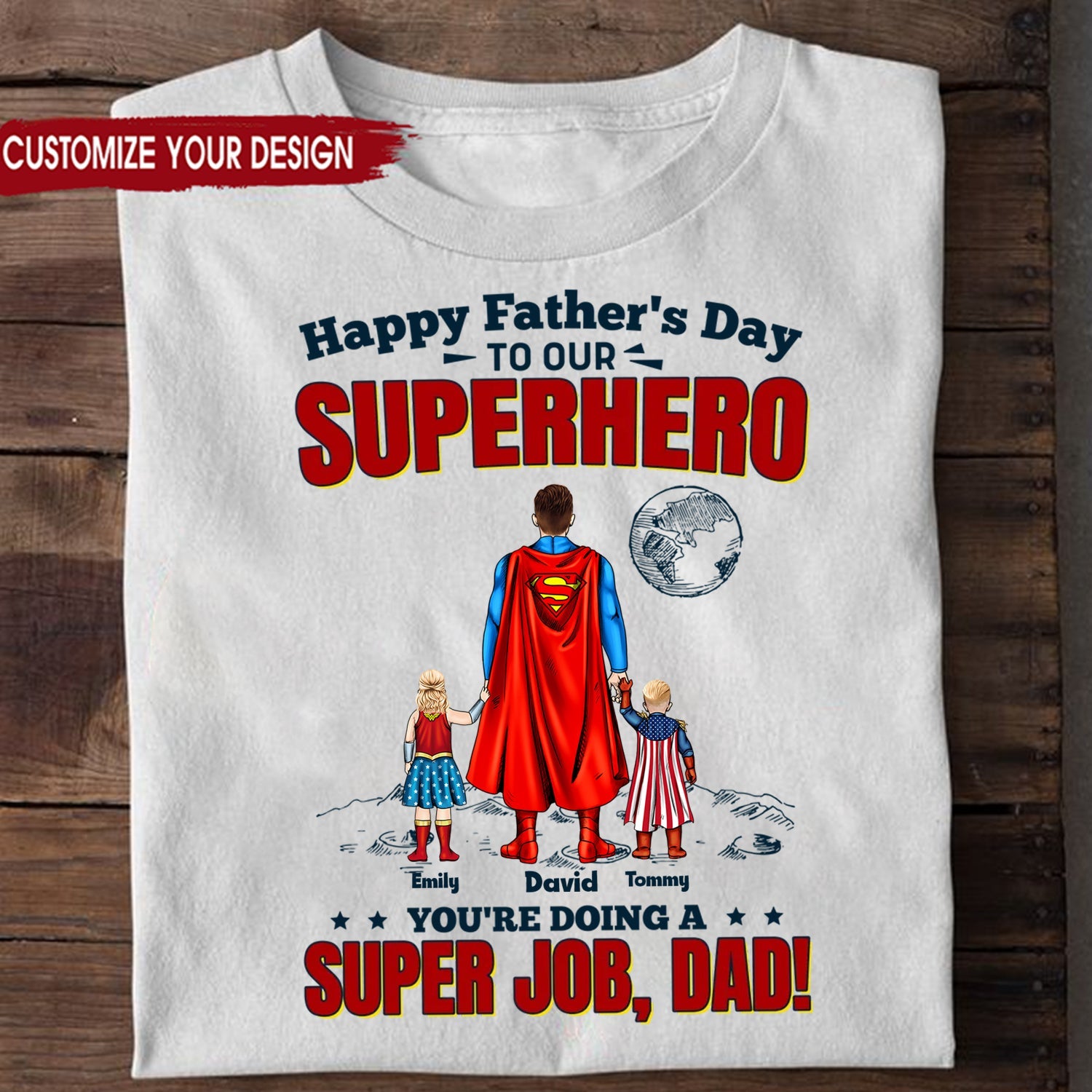 Personalized Superhero Dad T-Shirt Gift for Father’s Day Cotton Apparel GradoCreations