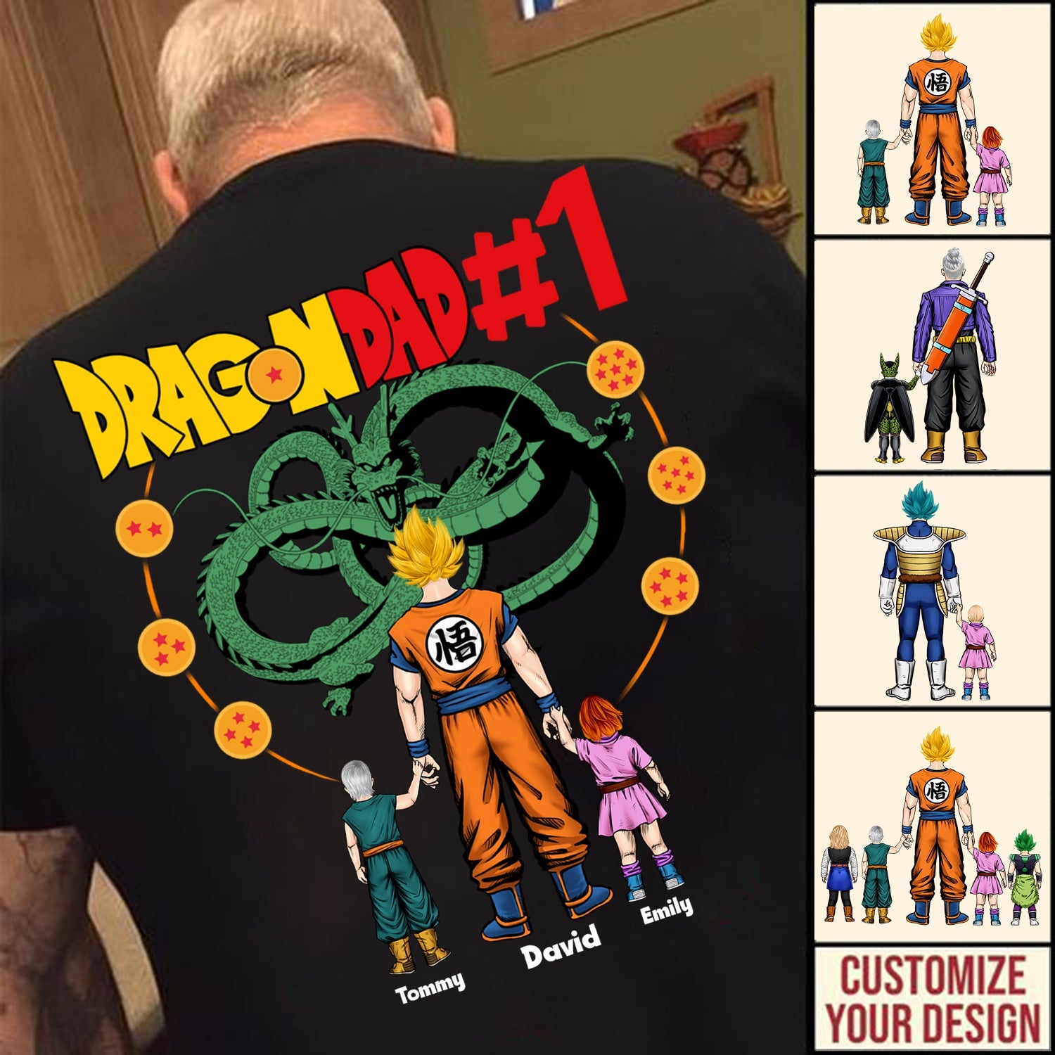 Personalized Dragon Dad T-Shirt Custom Name Gift for Father's Day Cotton Apparel GradoCreations