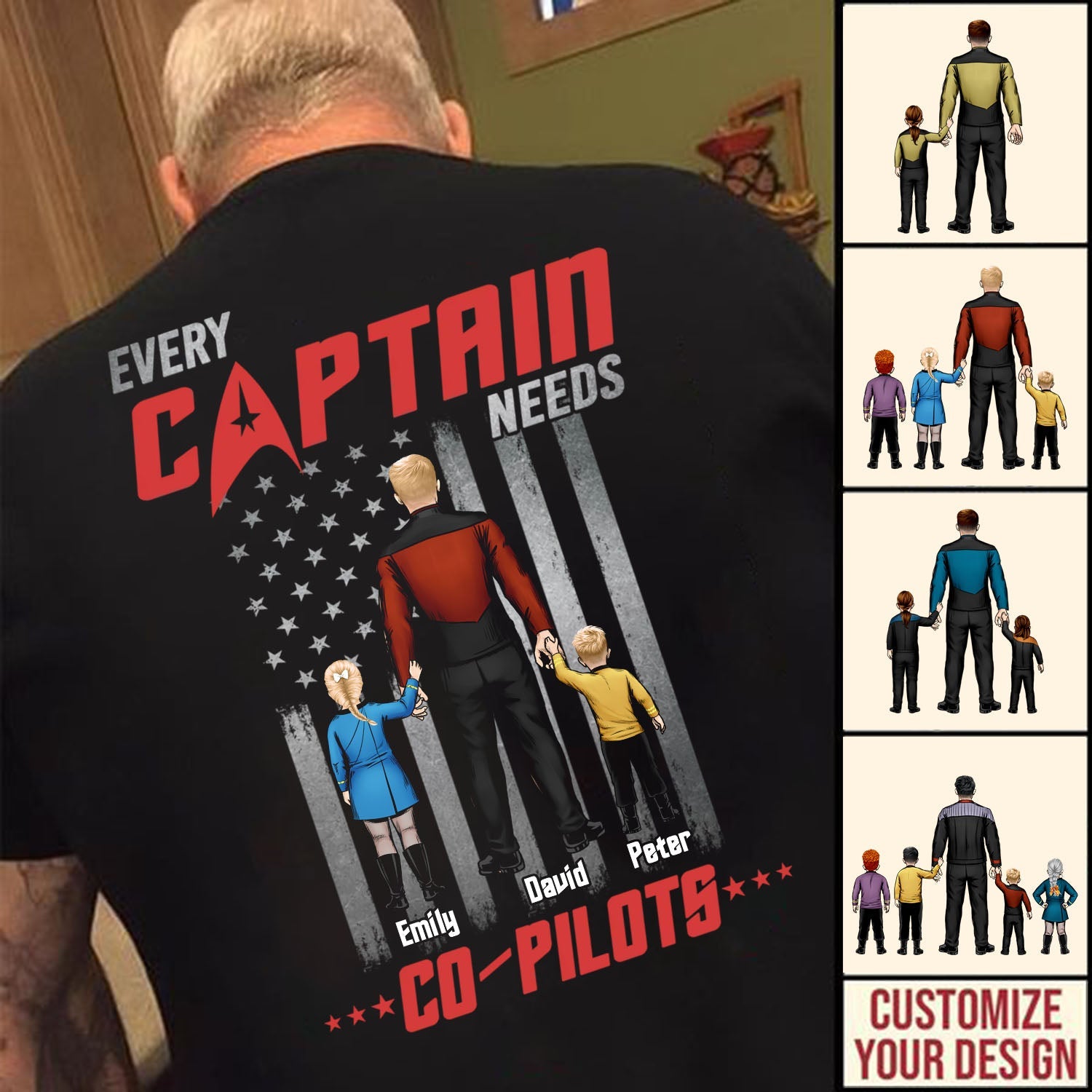 Personalized Co-Pilot T-Shirt for Dad with Cartoon Family Gift