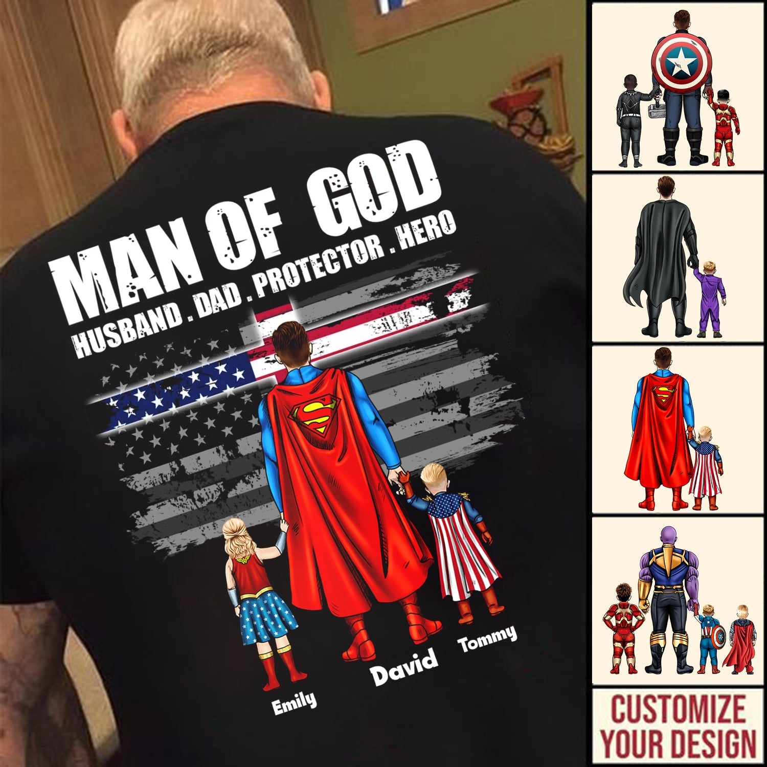 Personalized Superhero Dad T-Shirt Custom Name Gift for Father's Day Cotton Apparel GradoCreations