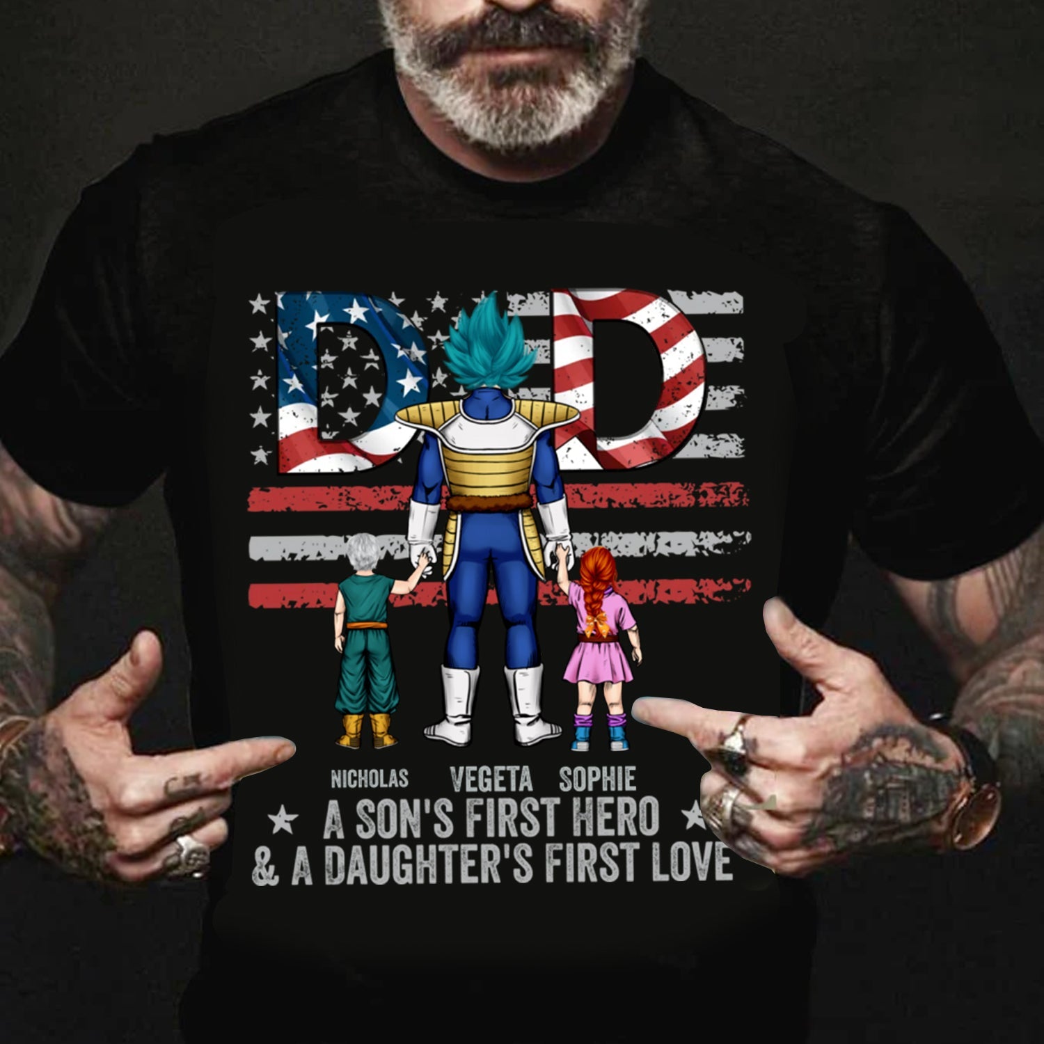 Personalized Dad Shirt A Son's First Hero & Daughter's Love Gift Cotton Apparel GradoCreations